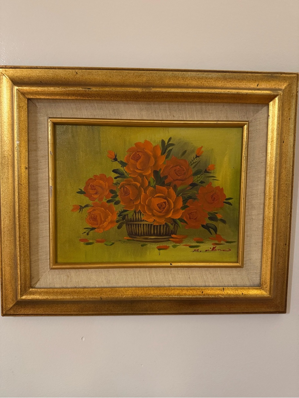 Original vintage signed Floral Painting Framed > Artwork